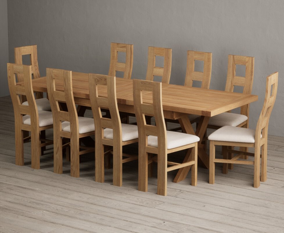 Photo 1 of Extending buckley 200cm solid oak dining table with 10 linen natural chairs Photo 1 of Extending buckley 200cm solid oak dining table with 10 linen natural chairs