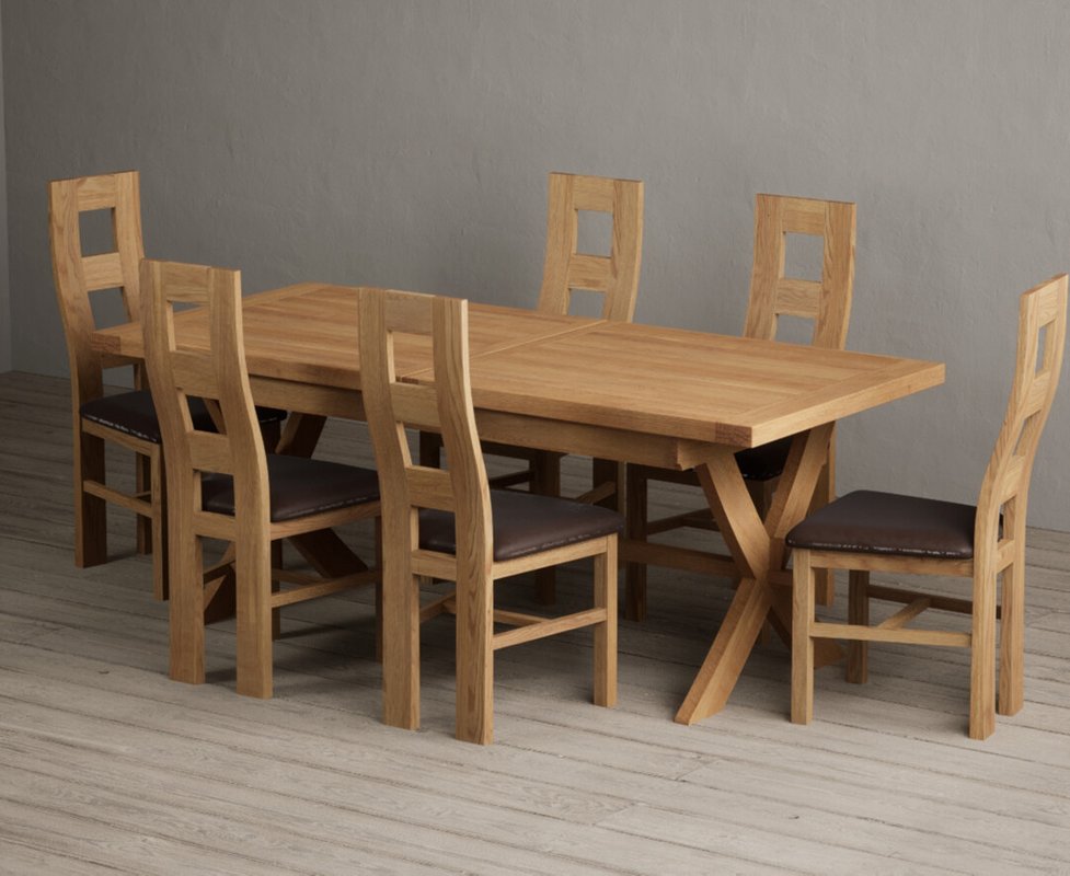 Photo 1 of Extending buckley 200cm solid oak dining table with 6 brown natural chairs Photo 1 of Extending buckley 200cm solid oak dining table with 6 brown natural chairs