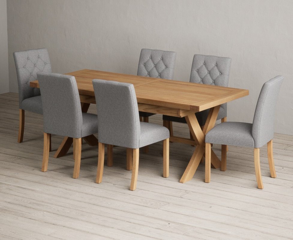 Photo 1 of Extending buckley 200cm solid oak dining table with 6 grey isabella chairs Photo 1 of Extending buckley 200cm solid oak dining table with 6 grey isabella chairs