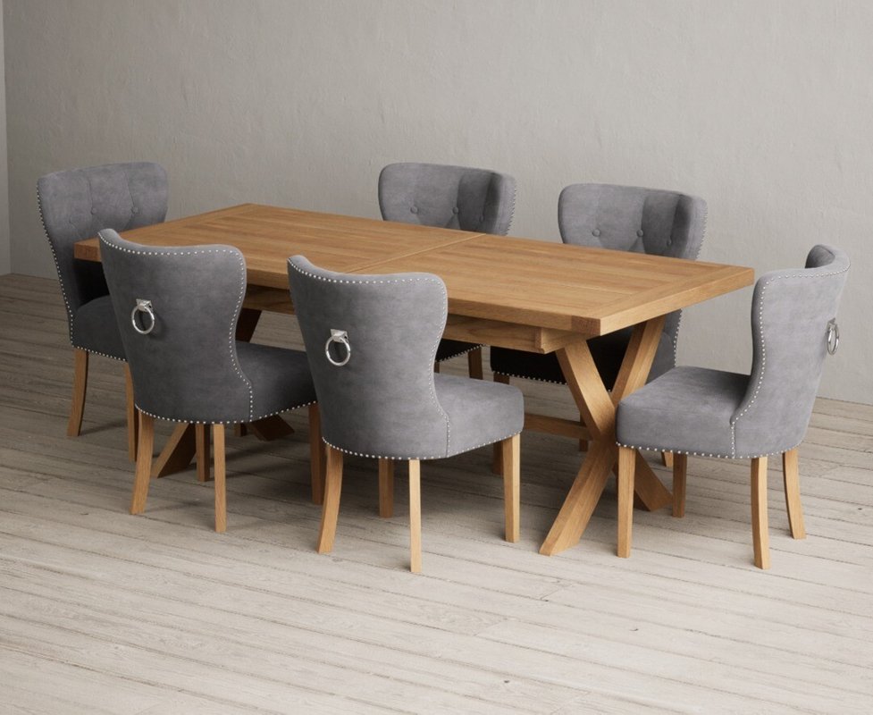 Photo 1 of Extending buckley 200cm solid oak dining table with 6 grey keswick chairs Photo 1 of Extending buckley 200cm solid oak dining table with 6 grey keswick chairs