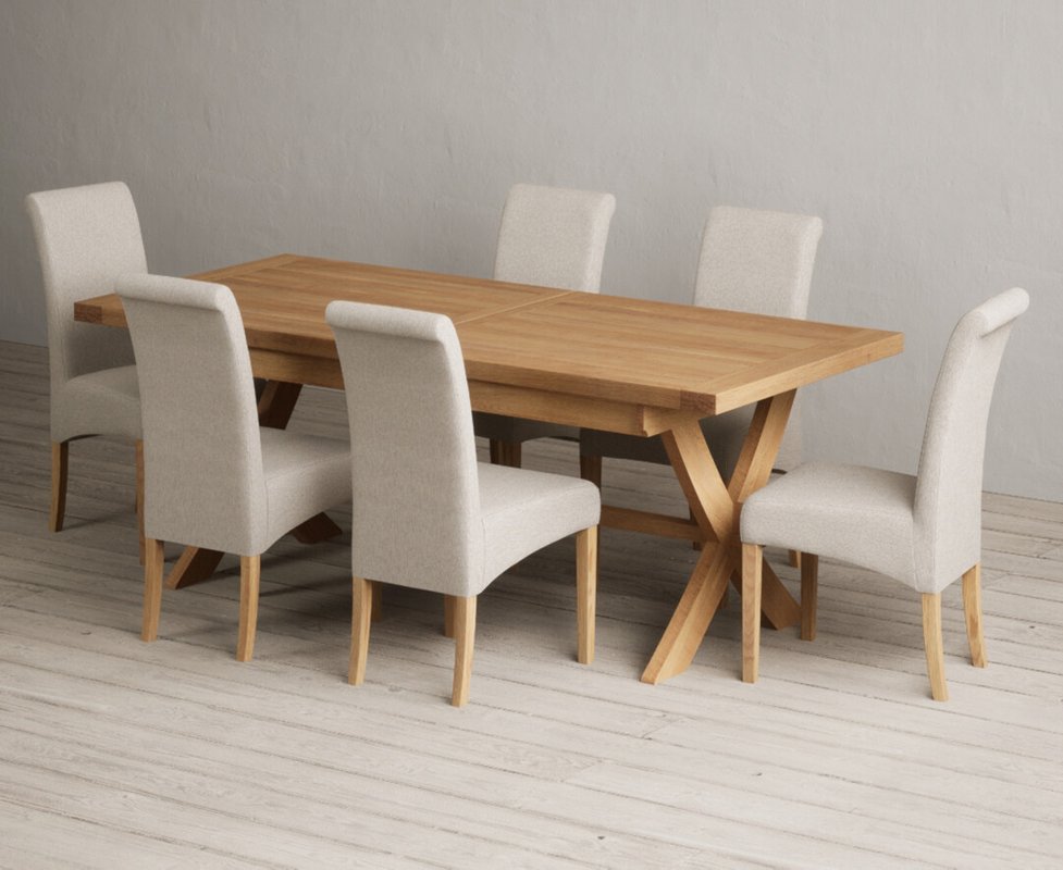 Photo 1 of Extending buckley 200cm solid oak dining table with 6 natural scroll back chairs Photo 1 of Extending buckley 200cm solid oak dining table with 6 natural scroll back chairs