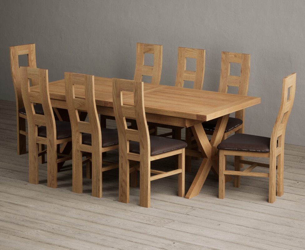 Photo 1 of Extending buckley 200cm solid oak dining table with 8 brown natural chairs Photo 1 of Extending buckley 200cm solid oak dining table with 8 brown natural chairs