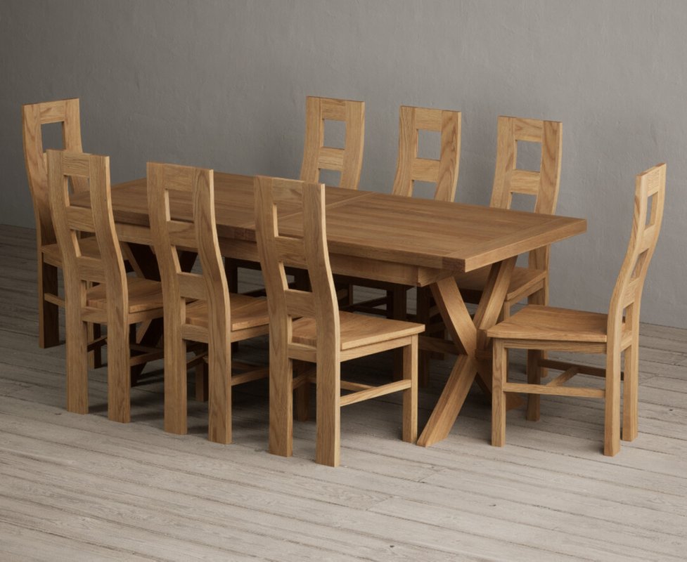 Photo 1 of Extending buckley 200cm solid oak dining table with 8 oak natural chairs Photo 1 of Extending buckley 200cm solid oak dining table with 8 oak natural chairs