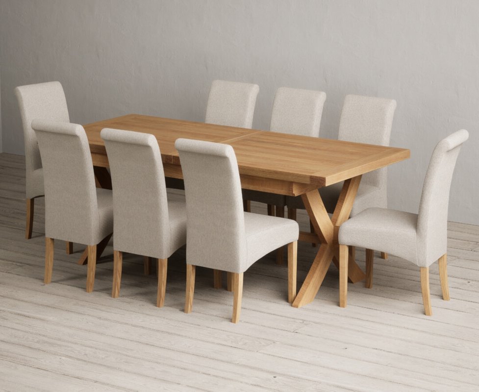 Photo 1 of Extending buckley 200cm solid oak dining table with 8 natural scroll back chairs Photo 1 of Extending buckley 200cm solid oak dining table with 8 natural scroll back chairs