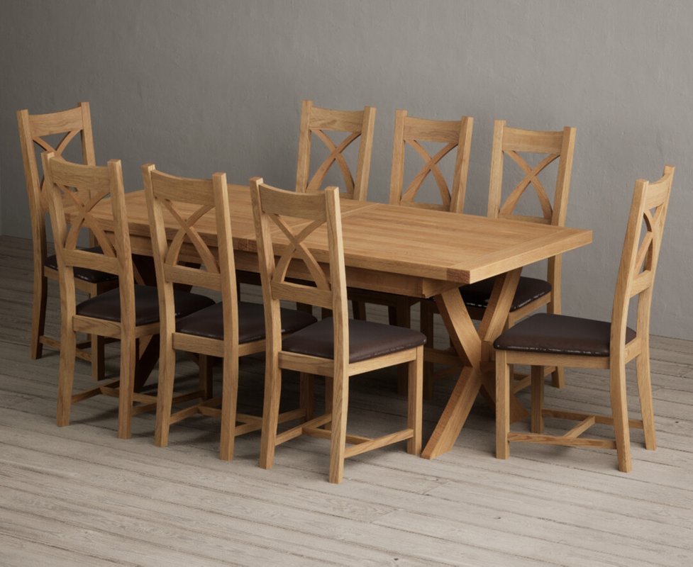 Photo 1 of Extending buckley 200cm solid oak dining table with 8 brown natural solid oak chairs Photo 1 of Extending buckley 200cm solid oak dining table with 8 brown natural solid oak chairs