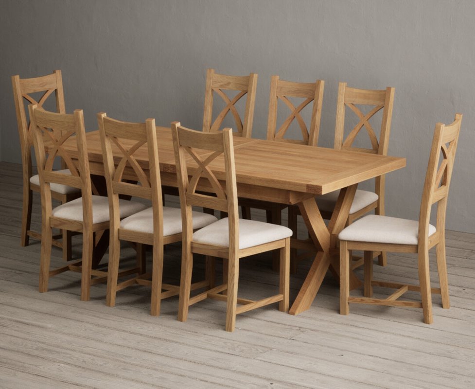 Photo 1 of Extending buckley 200cm solid oak dining table with 8 linen natural solid oak chairs Photo 1 of Extending buckley 200cm solid oak dining table with 8 linen natural solid oak chairs