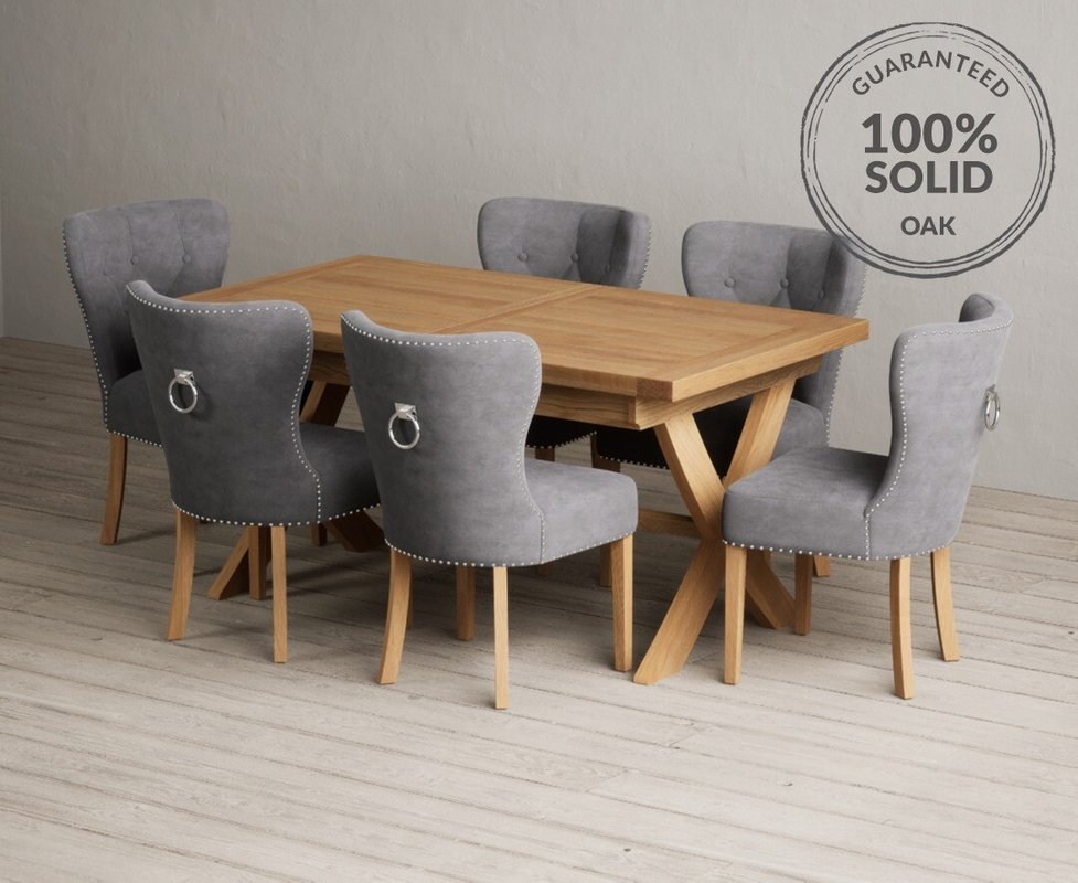 Photo 1 of Extending buckley 160cm solid oak dining table with 6 grey keswick chairs Photo 1 of Extending buckley 160cm solid oak dining table with 6 grey keswick chairs