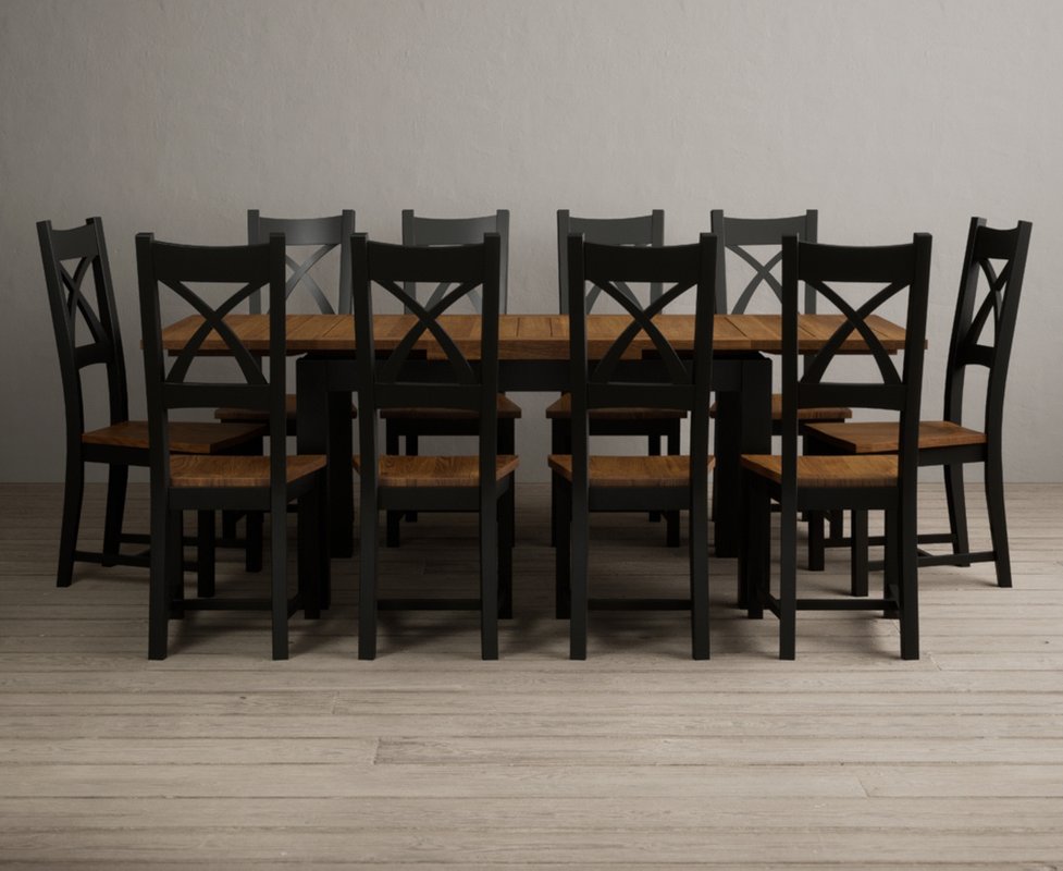Photo 1 of Extending buxton 140cm oak and black painted dining table with 10 rustic oak painted chairs Photo 1 of Extending buxton 140cm oak and black painted dining table with 10 rustic oak painted chairs