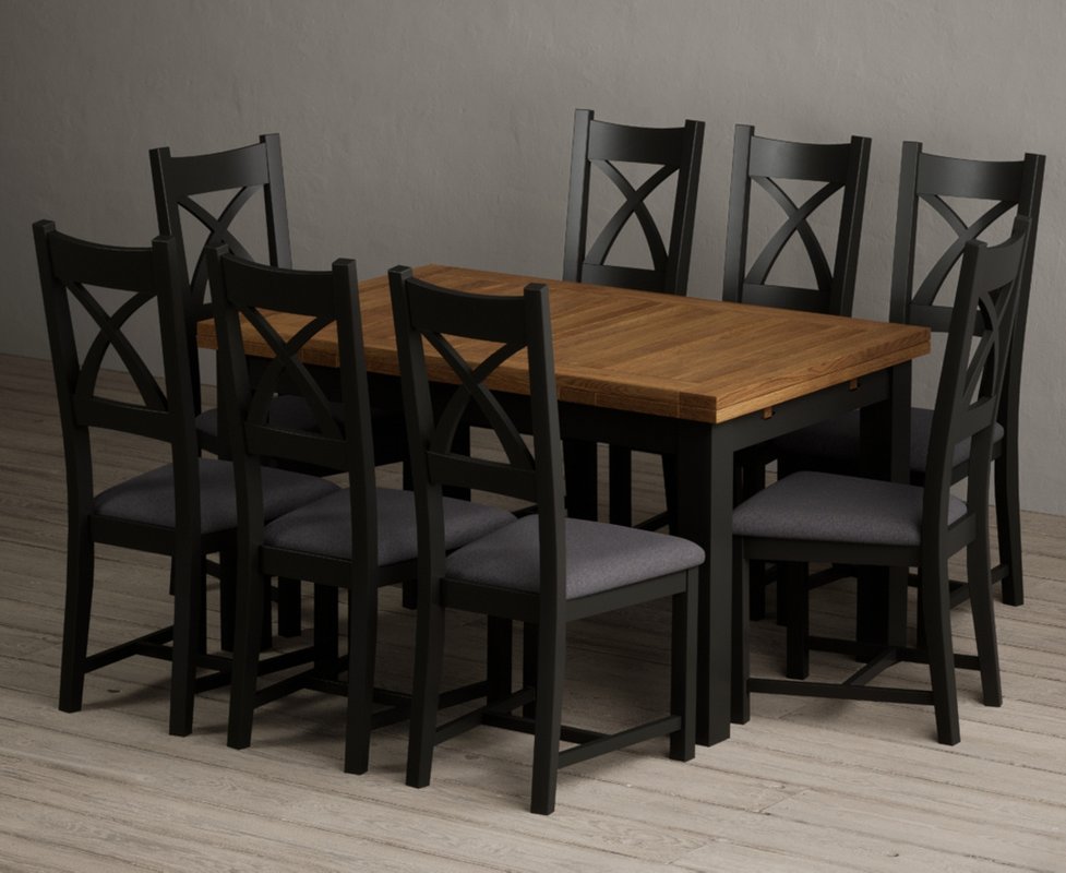 Photo 1 of Extending buxton 140cm oak and black painted dining table with 8 charcoal grey painted chairs Photo 1 of Extending buxton 140cm oak and black painted dining table with 8 charcoal grey painted chairs
