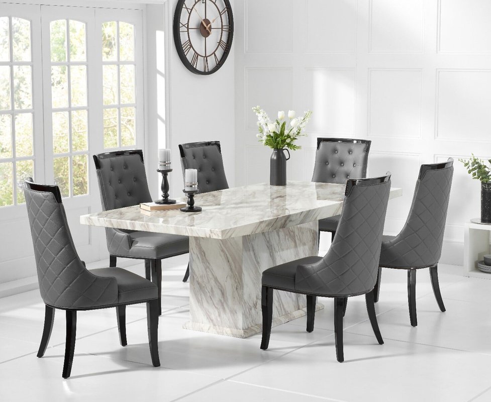 Photo of Marino 180cm marble dining table with 6 grey francesca chairs Photo of Marino 180cm marble dining table with 6 grey francesca chairs