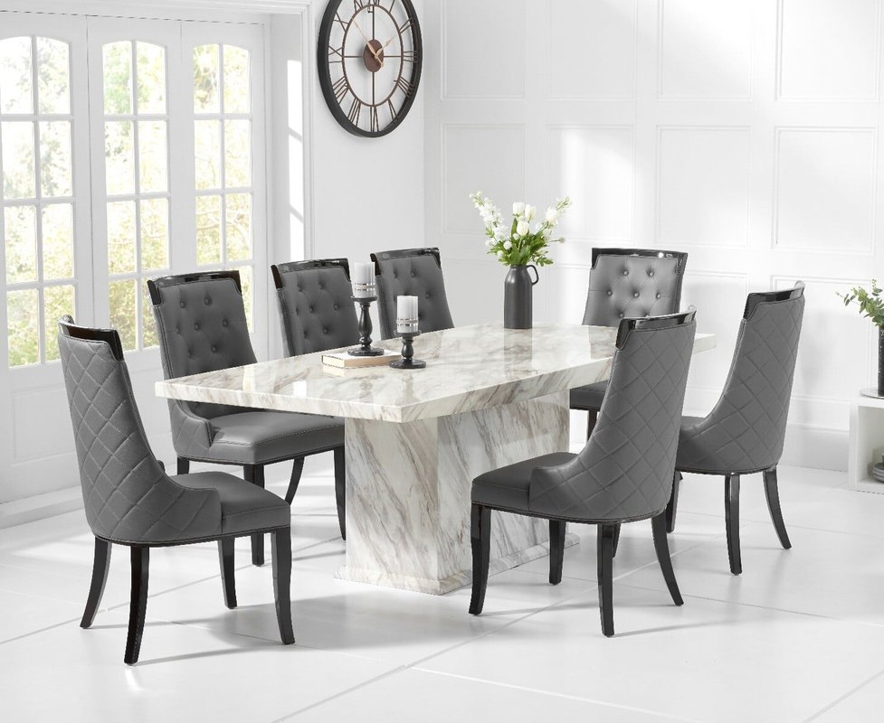 Photo of Marino 220cm marble dining table with 6 cream francesca chairs Photo of Marino 220cm marble dining table with 6 cream francesca chairs