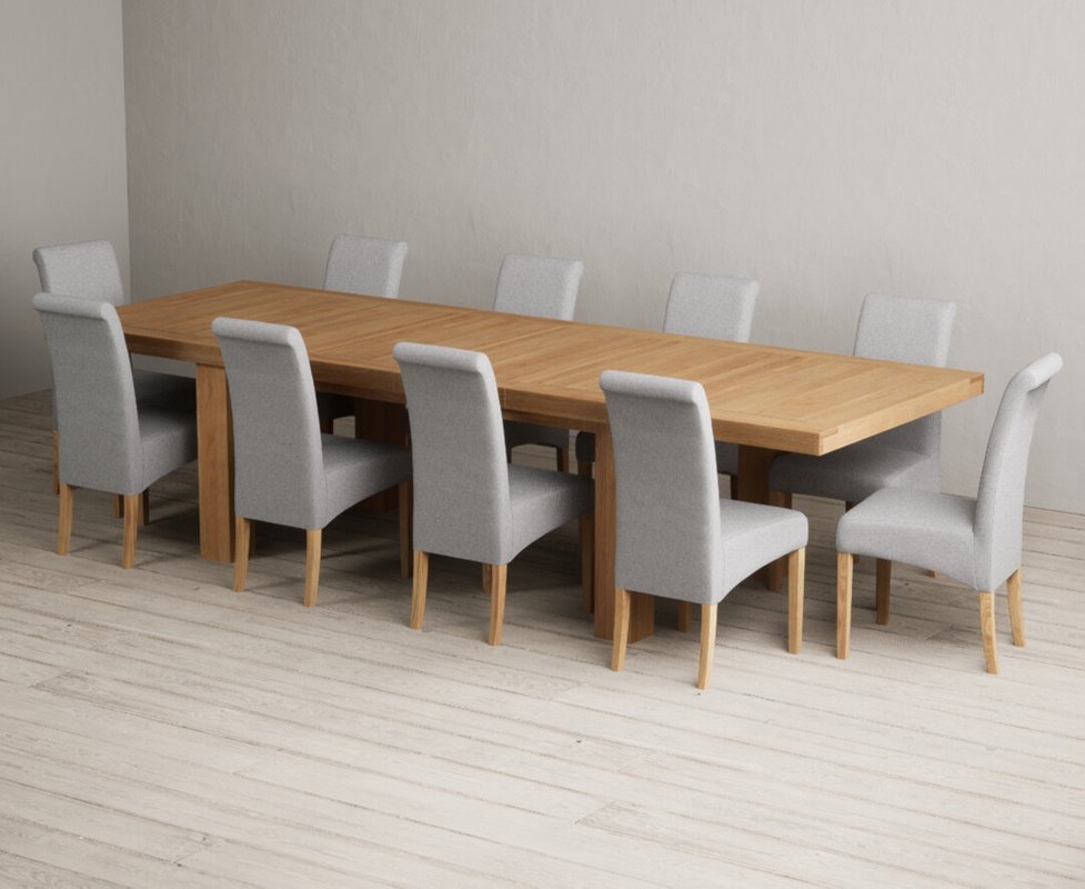Photo 1 of Extending callington 230cm oak dining table with 10 grey scroll back chairs Photo 1 of Extending callington 230cm oak dining table with 10 grey scroll back chairs