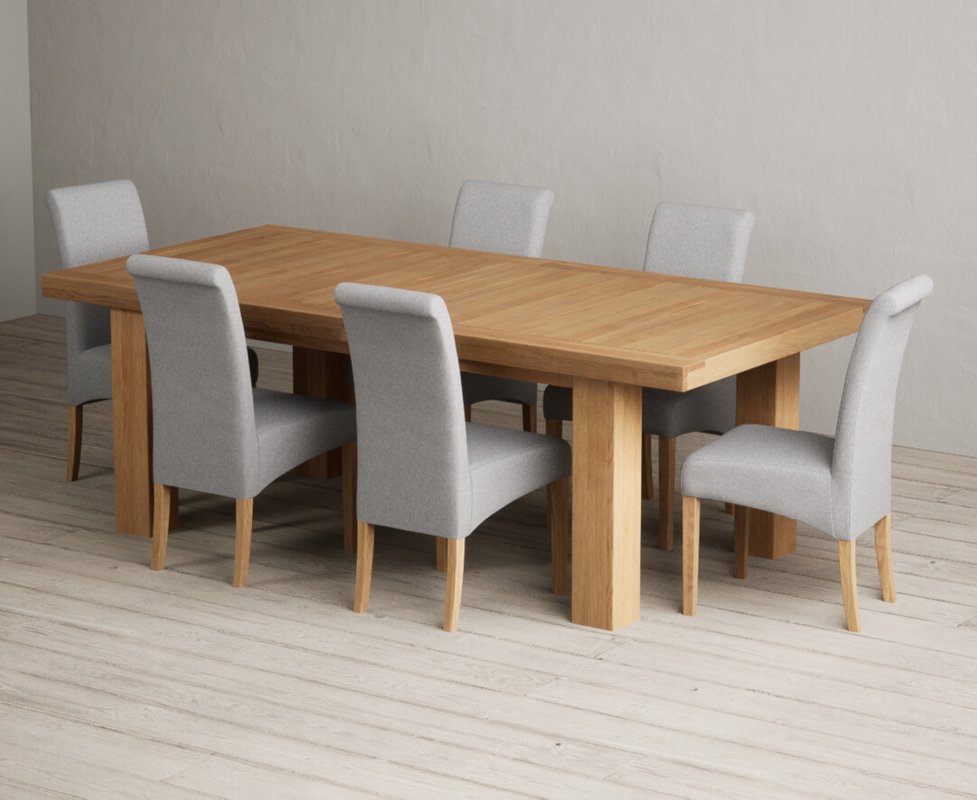Photo 1 of Extending callington 230cm oak dining table with 6 grey scroll back chairs Photo 1 of Extending callington 230cm oak dining table with 6 grey scroll back chairs