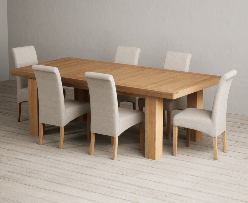 Photo 1 of Extending callington 230cm oak dining table with 6 natural scroll back chairs Photo 1 of Extending callington 230cm oak dining table with 6 natural scroll back chairs