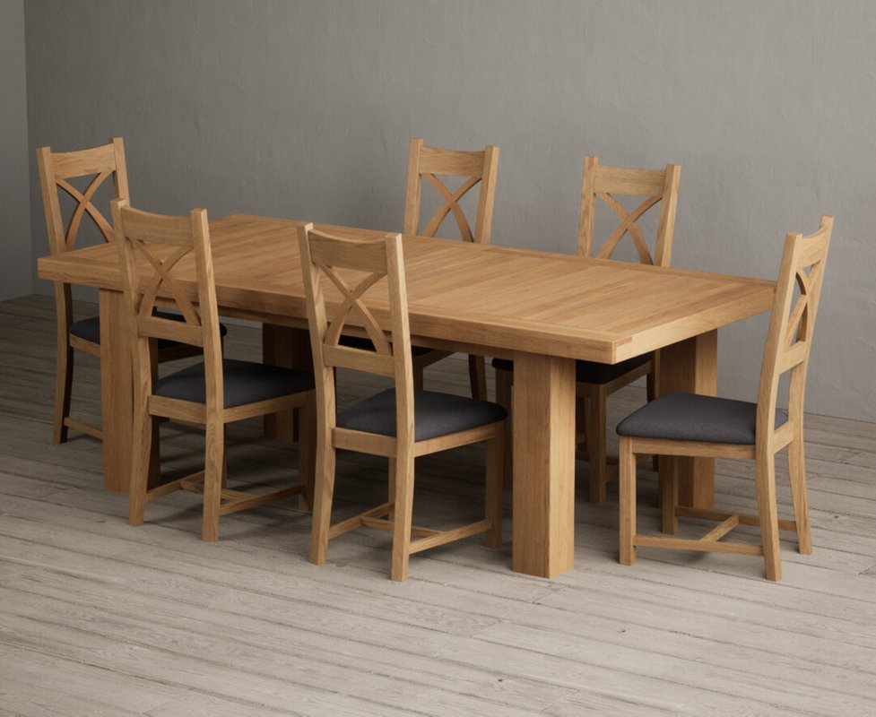 Photo 1 of Extending callington 230cm oak dining table with 6 charcoal grey natural solid oak chairs Photo 1 of Extending callington 230cm oak dining table with 6 charcoal grey natural solid oak chairs