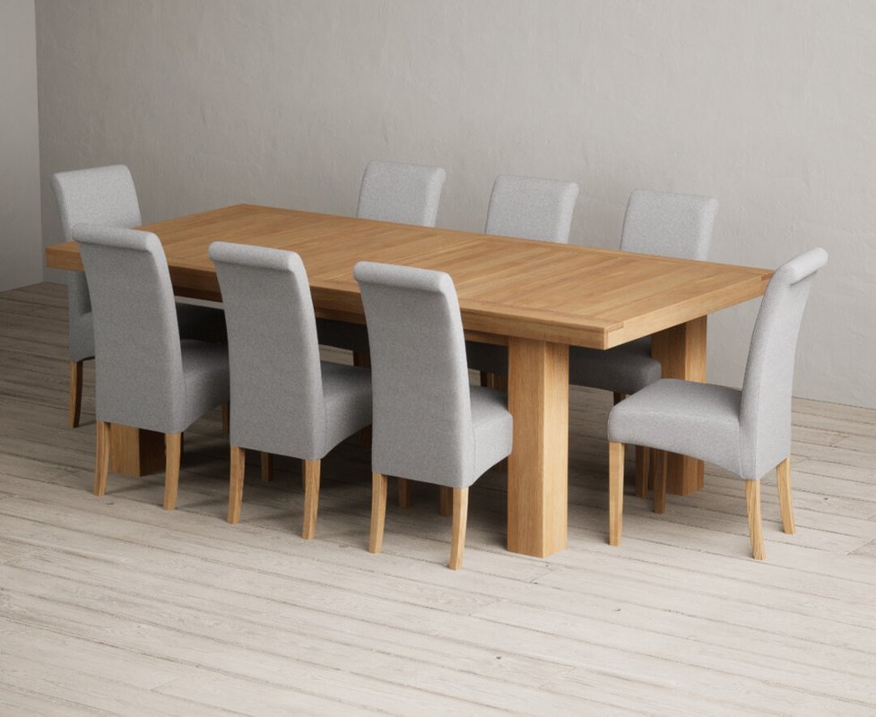Photo 1 of Extending callington 230cm oak dining table with 8 grey scroll back chairs Photo 1 of Extending callington 230cm oak dining table with 8 grey scroll back chairs