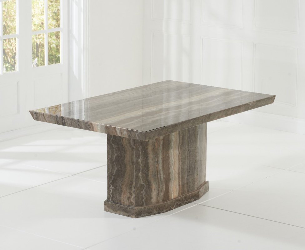 Photo of Carvelle 160cm brown pedestal marble dining table Photo of Carvelle 160cm brown pedestal marble dining table