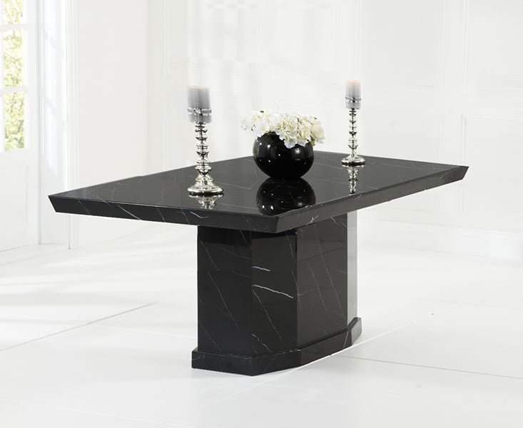 Photo of Carvelle 160cm black pedestal marble dining table Photo of Carvelle 160cm black pedestal marble dining table