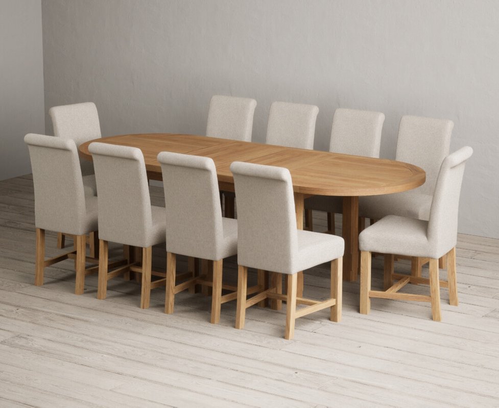 Photo 1 of Extending caversham oak oval dining table with 10 natural braced chairs Photo 1 of Extending caversham oak oval dining table with 10 natural braced chairs
