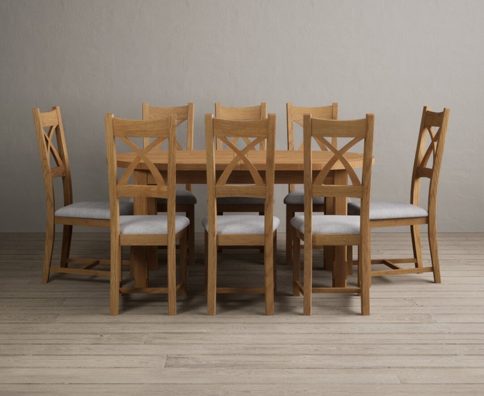 Photo 1 of Extending caversham oak oval dining table with 8 light grey natural solid oak chairs Photo 1 of Extending caversham oak oval dining table with 8 light grey natural solid oak chairs