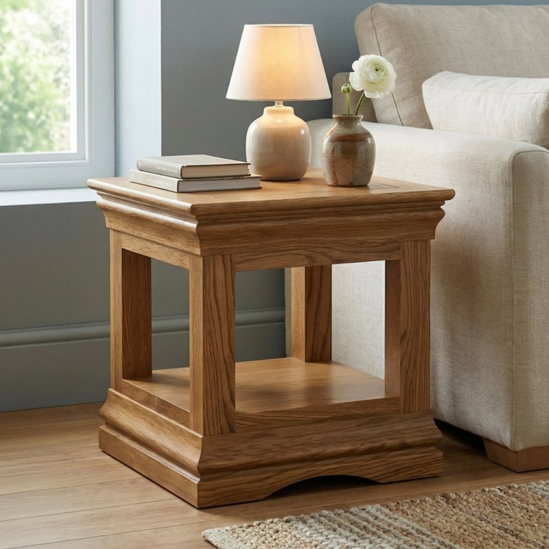 Photo of Burford rustic solid oak lamp table Photo of Burford rustic solid oak lamp table