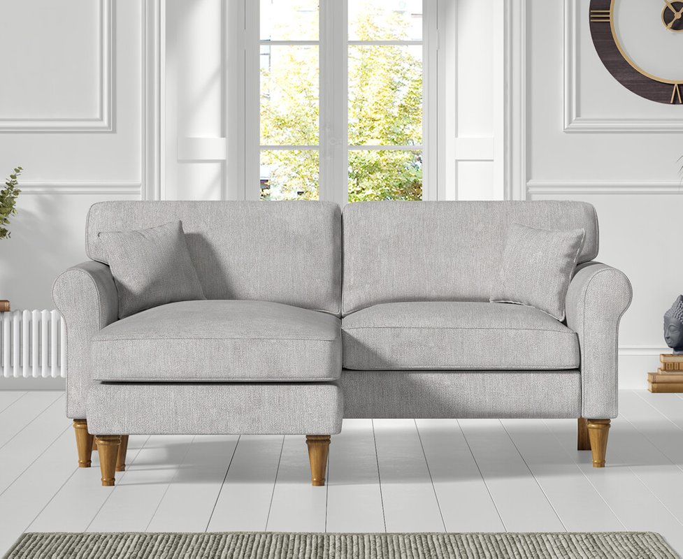 Photo of Darwin light grey fabric left hand facing chaise corner sofa Photo of Darwin light grey fabric left hand facing chaise corner sofa