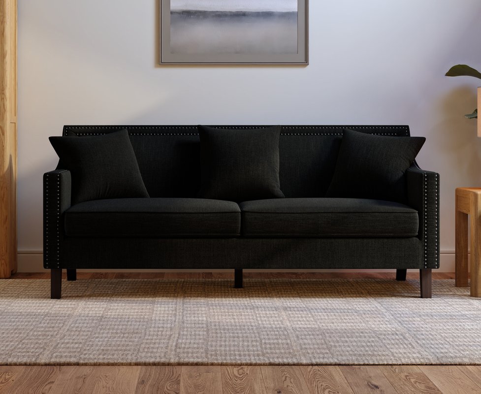 Photo of Chartwell black linen 3 seater sofa Photo of Chartwell black linen 3 seater sofa