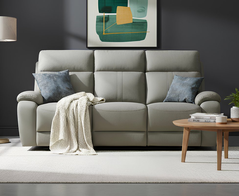Photo of Cooper taupe grey fabric 3 seater recliner sofa Photo of Cooper taupe grey fabric 3 seater recliner sofa