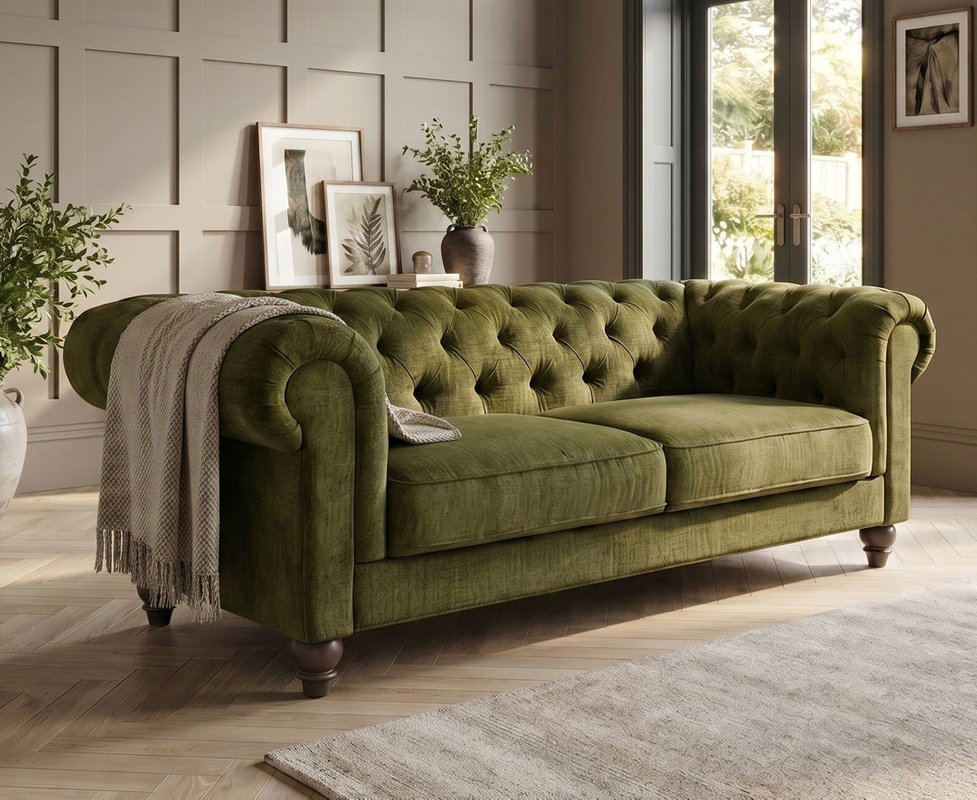 Photo of Jameson olive green fabric 3 seater sofa Photo of Jameson olive green fabric 3 seater sofa