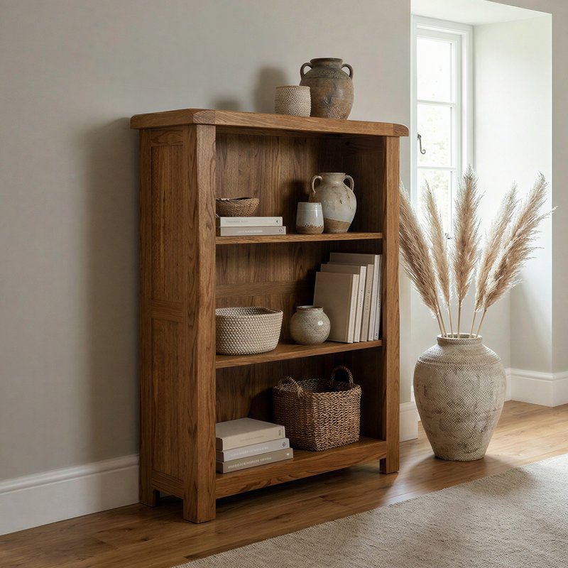 Photo 1 of Rustic solid oak small bookcase | 3 adjustable shelves Photo 1 of Rustic solid oak small bookcase | 3 adjustable shelves