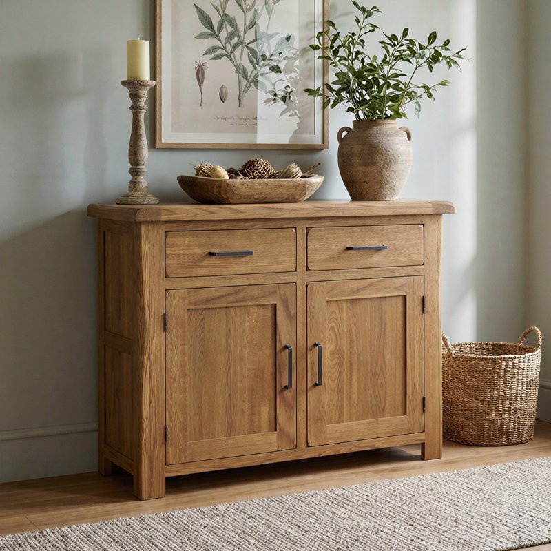 Photo 1 of Rustic solid oak small sideboard | 2 doors- 2 dovetail drawers Photo 1 of Rustic solid oak small sideboard | 2 doors- 2 dovetail drawers