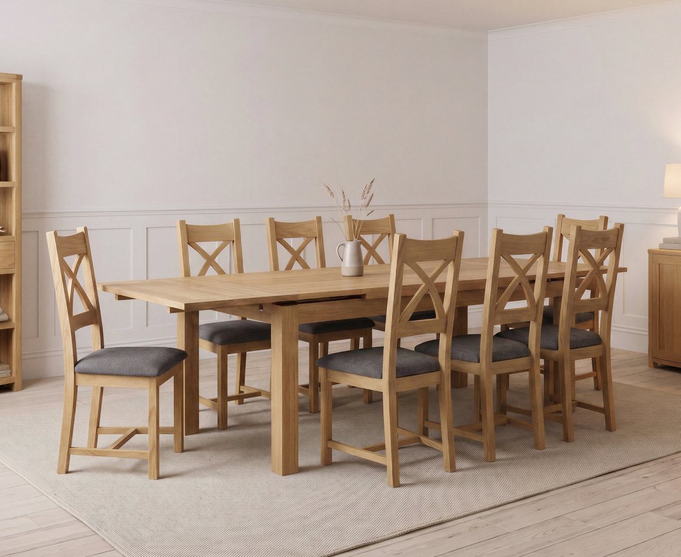 Photo 1 of Extending buxton 180cm solid oak dining table with 8 charcoal grey natural solid oak chairs Photo 1 of Extending buxton 180cm solid oak dining table with 8 charcoal grey natural solid oak chairs