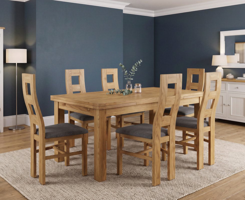 Photo 1 of Extending buxton 180cm solid oak dining table with 6 charcoal grey natural chairs Photo 1 of Extending buxton 180cm solid oak dining table with 6 charcoal grey natural chairs