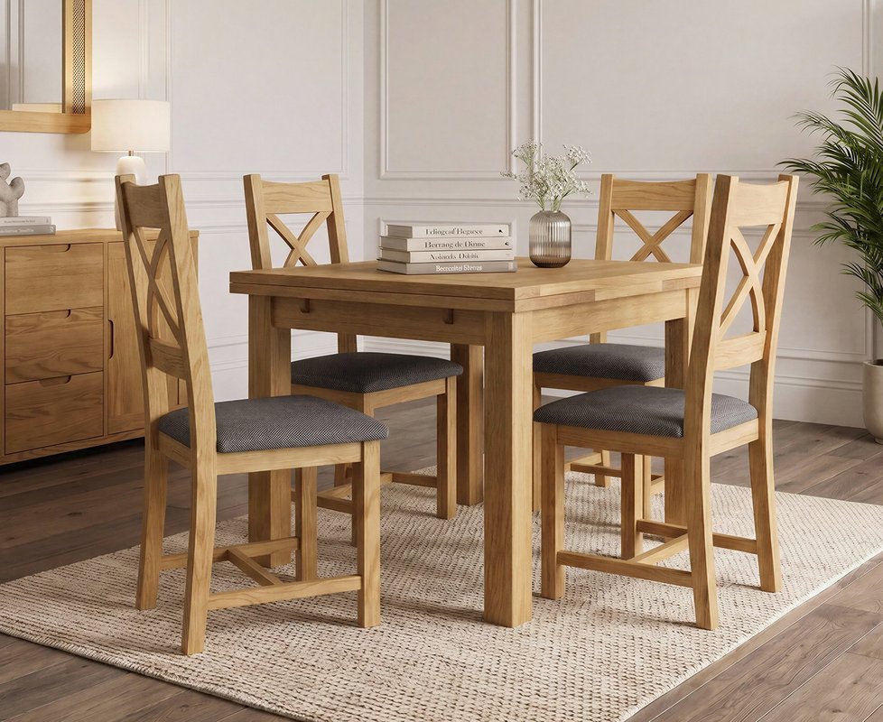 Photo 1 of Extending buxton 90cm solid oak dining table with 4 charcoal grey natural solid oak chairs Photo 1 of Extending buxton 90cm solid oak dining table with 4 charcoal grey natural solid oak chairs