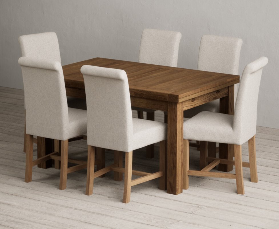 Photo 1 of Extending buxton 140cm rustic solid oak dining table with 6 natural braced chairs Photo 1 of Extending buxton 140cm rustic solid oak dining table with 6 natural braced chairs