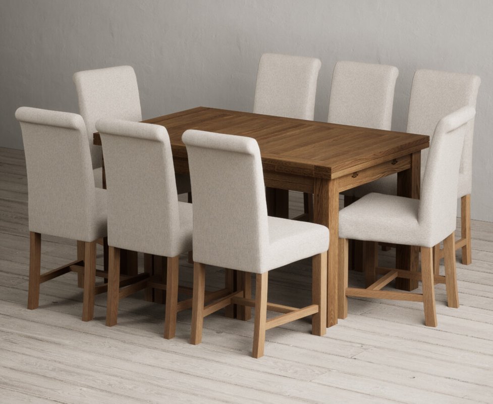 Photo 1 of Extending buxton 140cm rustic solid oak dining table with 8 natural braced chairs Photo 1 of Extending buxton 140cm rustic solid oak dining table with 8 natural braced chairs