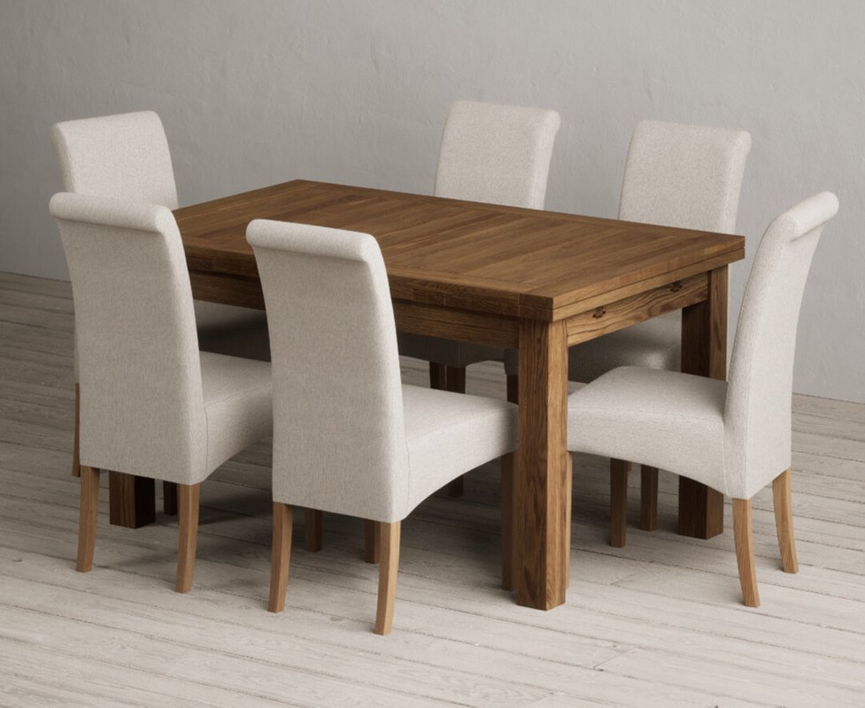 Photo 1 of Extending buxton 140cm rustic solid oak dining table with 6 natural scroll back chairs Photo 1 of Extending buxton 140cm rustic solid oak dining table with 6 natural scroll back chairs
