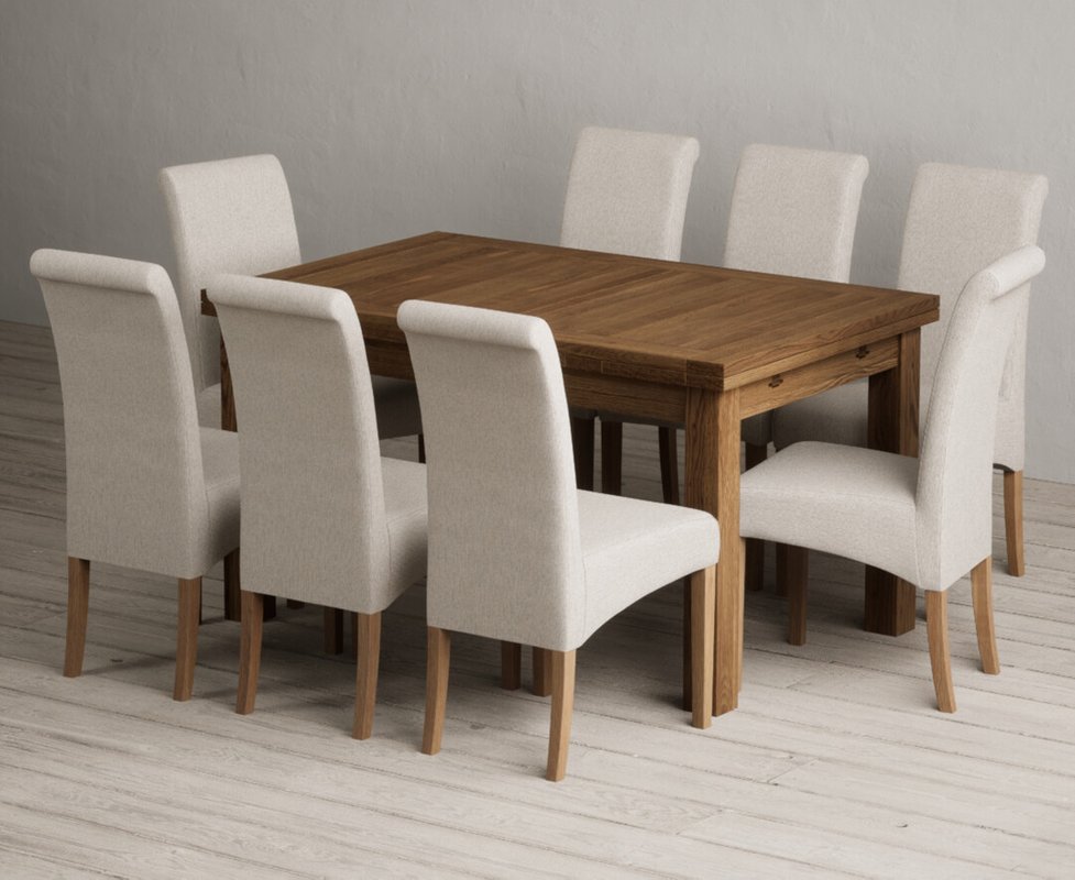 Photo 1 of Extending buxton 140cm rustic solid oak dining table with 8 natural scroll back chairs Photo 1 of Extending buxton 140cm rustic solid oak dining table with 8 natural scroll back chairs