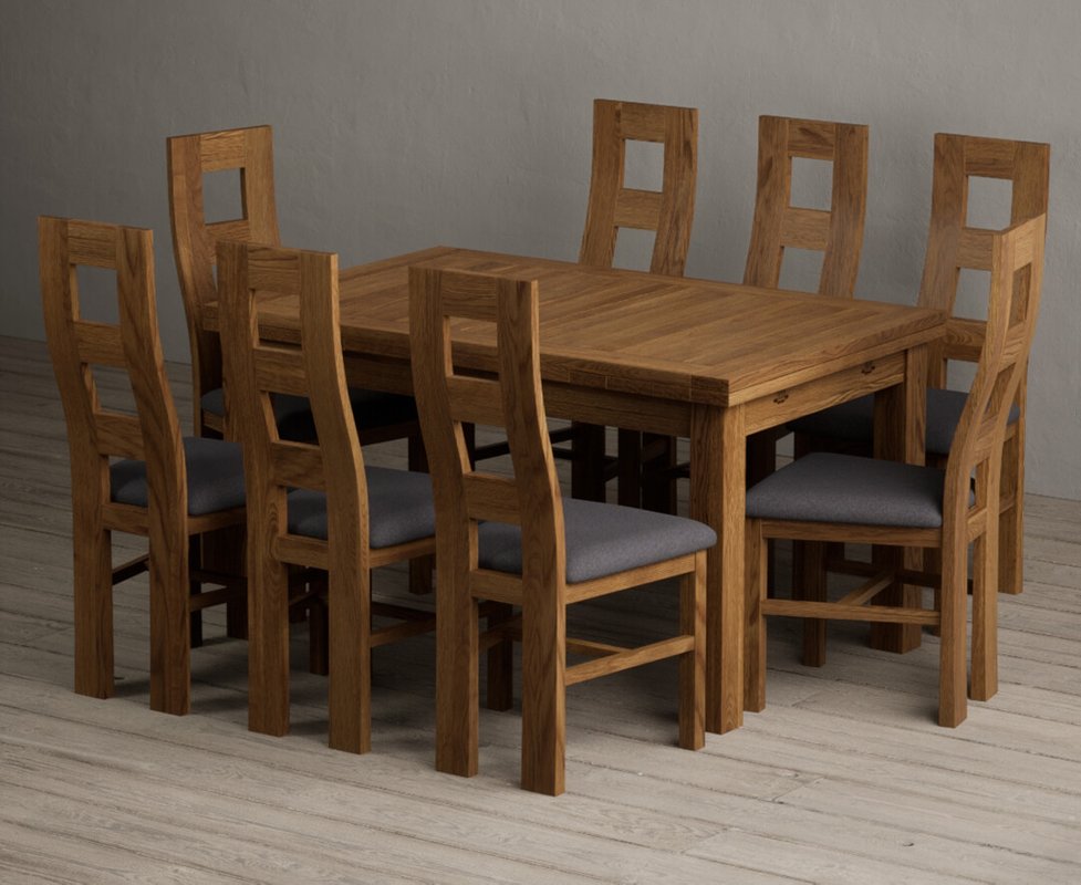 Photo 1 of Extending buxton 140cm rustic solid oak dining table with 8 charcoal grey rustic solid oak chairs Photo 1 of Extending buxton 140cm rustic solid oak dining table with 8 charcoal grey rustic solid oak chairs