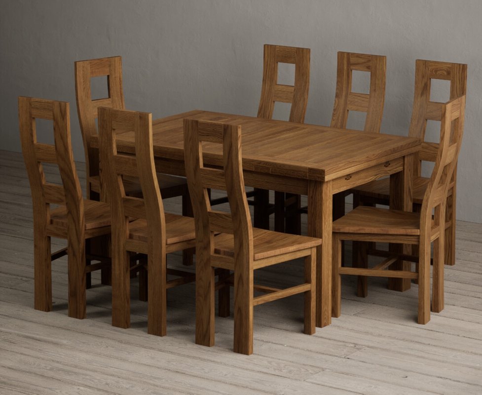 Photo 1 of Extending buxton 140cm rustic solid oak dining table with 8 rustic oak rustic solid oak chairs Photo 1 of Extending buxton 140cm rustic solid oak dining table with 8 rustic oak rustic solid oak chairs