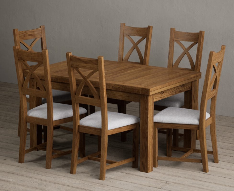 Photo 1 of Extending buxton 140cm rustic solid oak dining table with 6 light grey rustic solid oak chairs Photo 1 of Extending buxton 140cm rustic solid oak dining table with 6 light grey rustic solid oak chairs