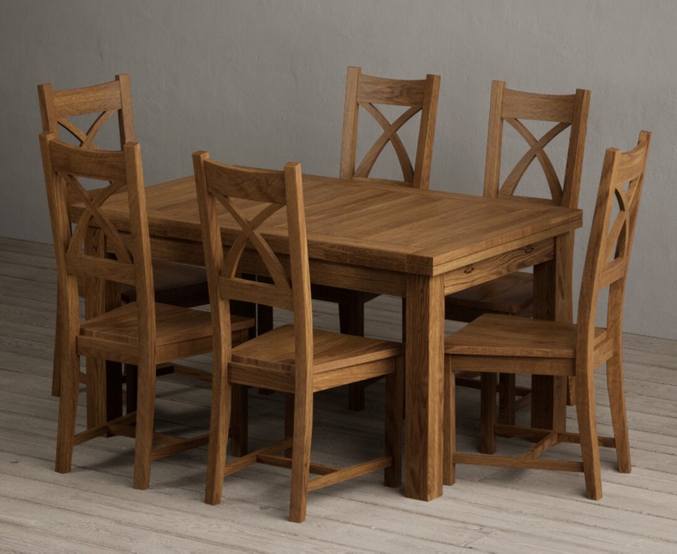 Photo 1 of Extending buxton 140cm rustic solid oak dining table with 6 rustic oak rustic solid oak chairs Photo 1 of Extending buxton 140cm rustic solid oak dining table with 6 rustic oak rustic solid oak chairs