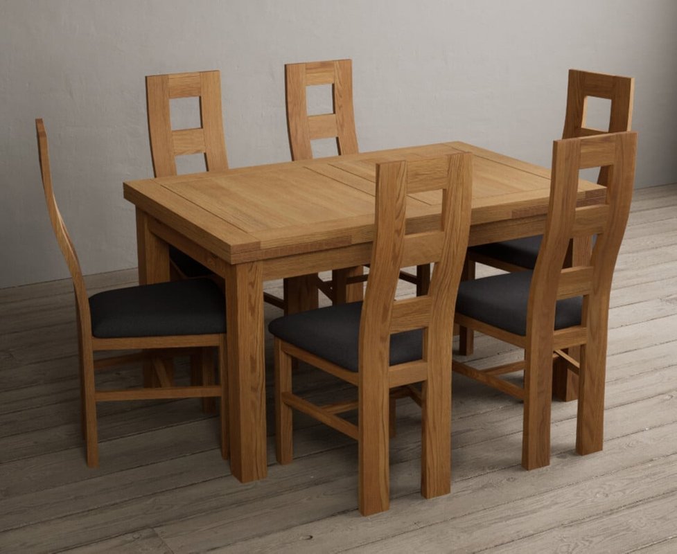 Photo of Extending buxton 140cm solid oak dining table with 8 brown natural chairs Photo of Extending buxton 140cm solid oak dining table with 8 brown natural chairs