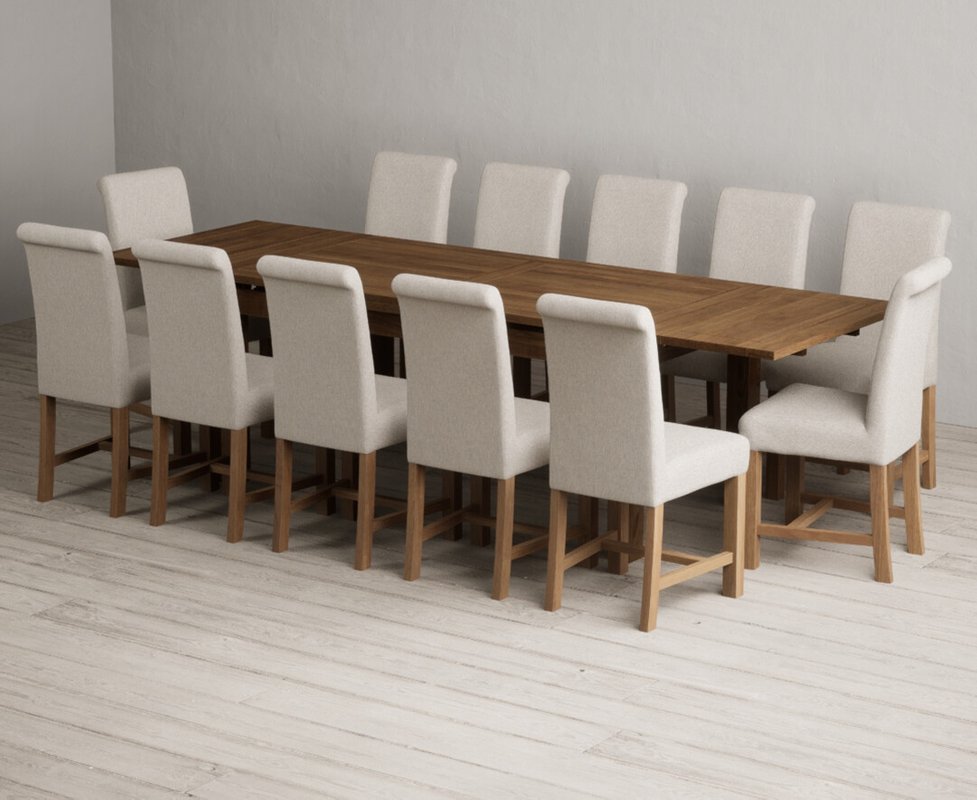 Photo 1 of Extending buxton 180cm rustic solid oak dining table with 12 natural braced chairs Photo 1 of Extending buxton 180cm rustic solid oak dining table with 12 natural braced chairs