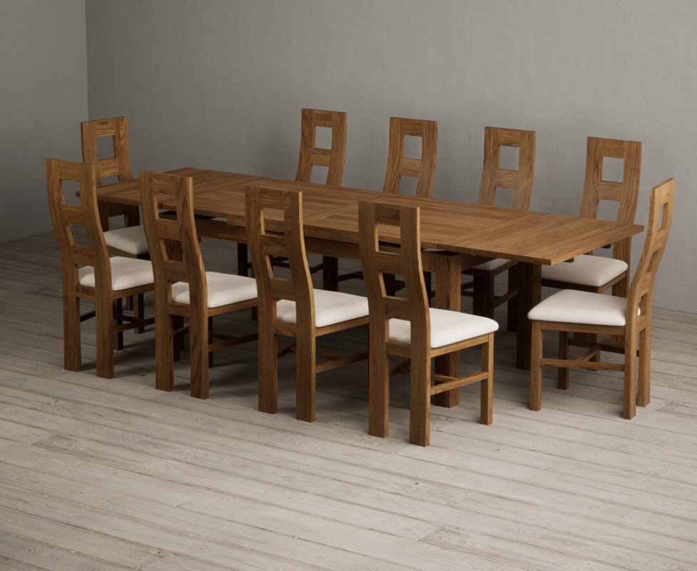 Photo 1 of Extending buxton 180cm rustic solid oak dining table with 10 linen rustic solid oak chairs Photo 1 of Extending buxton 180cm rustic solid oak dining table with 10 linen rustic solid oak chairs