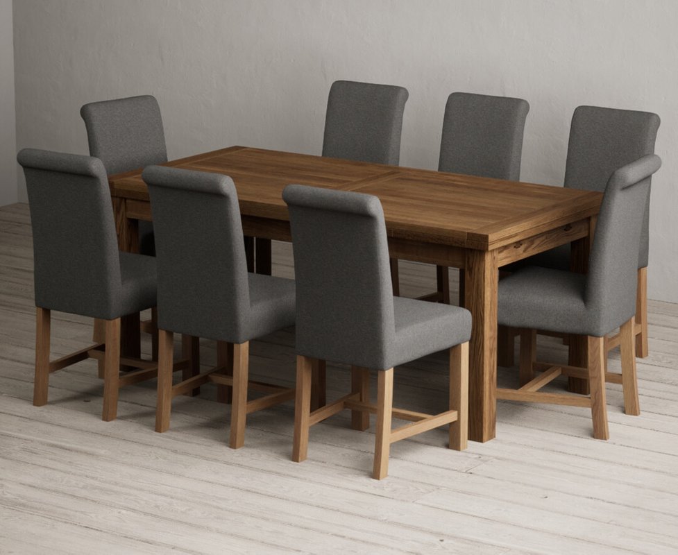 Photo 1 of Extending buxton 180cm rustic solid oak dining table with 8 charcoal grey braced chairs Photo 1 of Extending buxton 180cm rustic solid oak dining table with 8 charcoal grey braced chairs