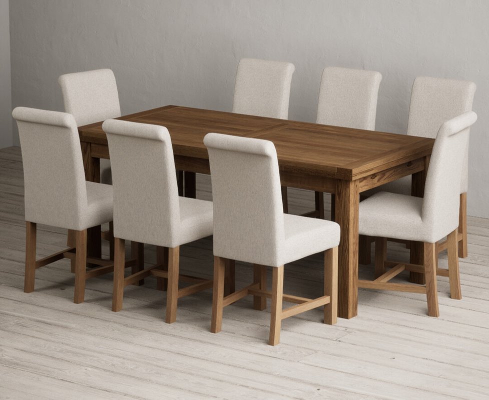 Photo 1 of Extending buxton 180cm rustic solid oak dining table with 8 natural braced chairs Photo 1 of Extending buxton 180cm rustic solid oak dining table with 8 natural braced chairs