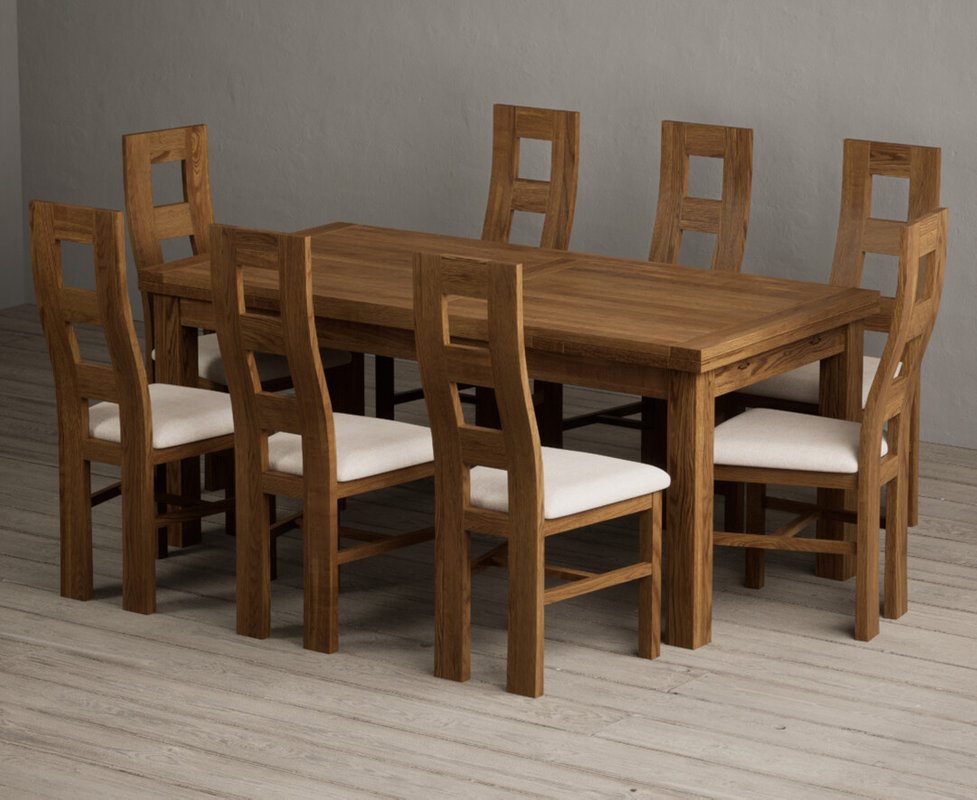 Photo 1 of Extending buxton 180cm rustic solid oak dining table with 8 linen rustic solid oak chairs Photo 1 of Extending buxton 180cm rustic solid oak dining table with 8 linen rustic solid oak chairs