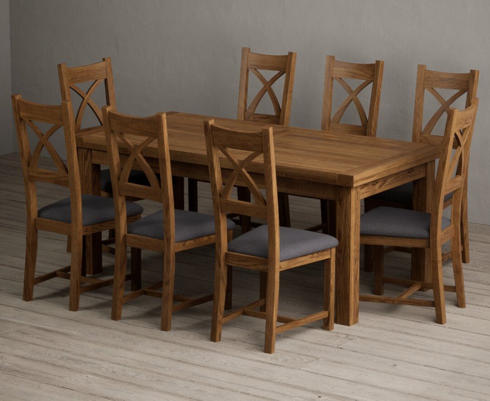 Photo 1 of Extending buxton 180cm rustic solid oak dining table with 8 charcoal grey rustic solid oak chairs Photo 1 of Extending buxton 180cm rustic solid oak dining table with 8 charcoal grey rustic solid oak chairs