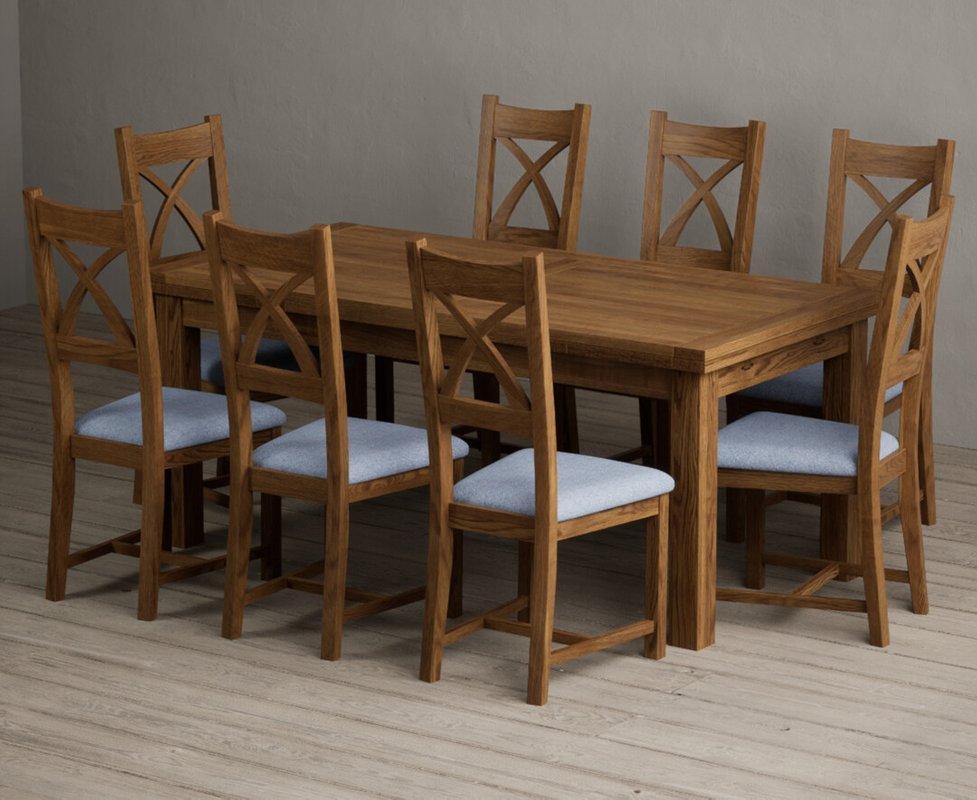 Photo 1 of Extending buxton 180cm rustic solid oak dining table with 8 blue rustic solid oak chairs Photo 1 of Extending buxton 180cm rustic solid oak dining table with 8 blue rustic solid oak chairs